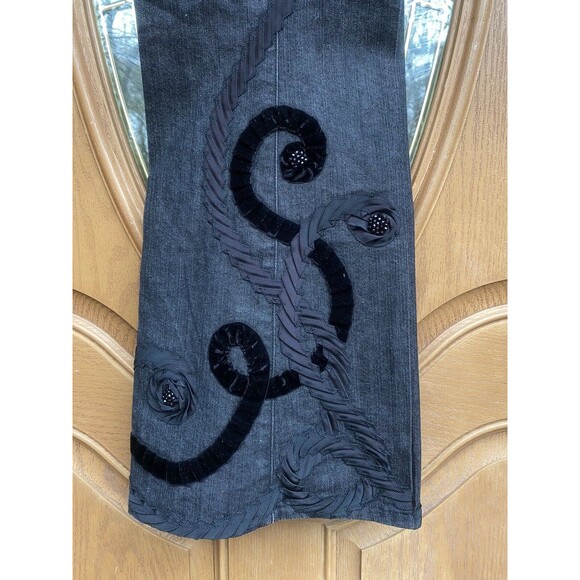 Vtg Y2K Black Swirl Velvet Embroidered Stretch Flare Jeans Pants 10 Boho Goth - Picture 15 of 16